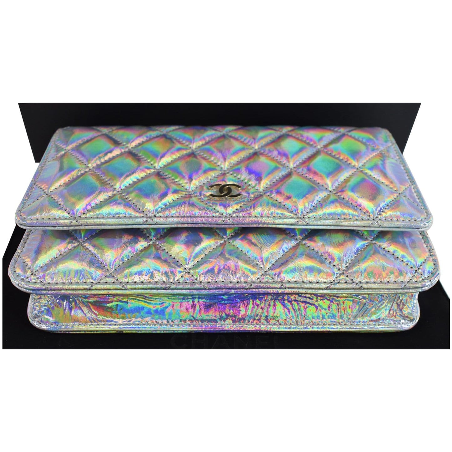 CHANEL Timeless Classic WOC Goatskin Wallet on Chain Bag Iridescent Silver