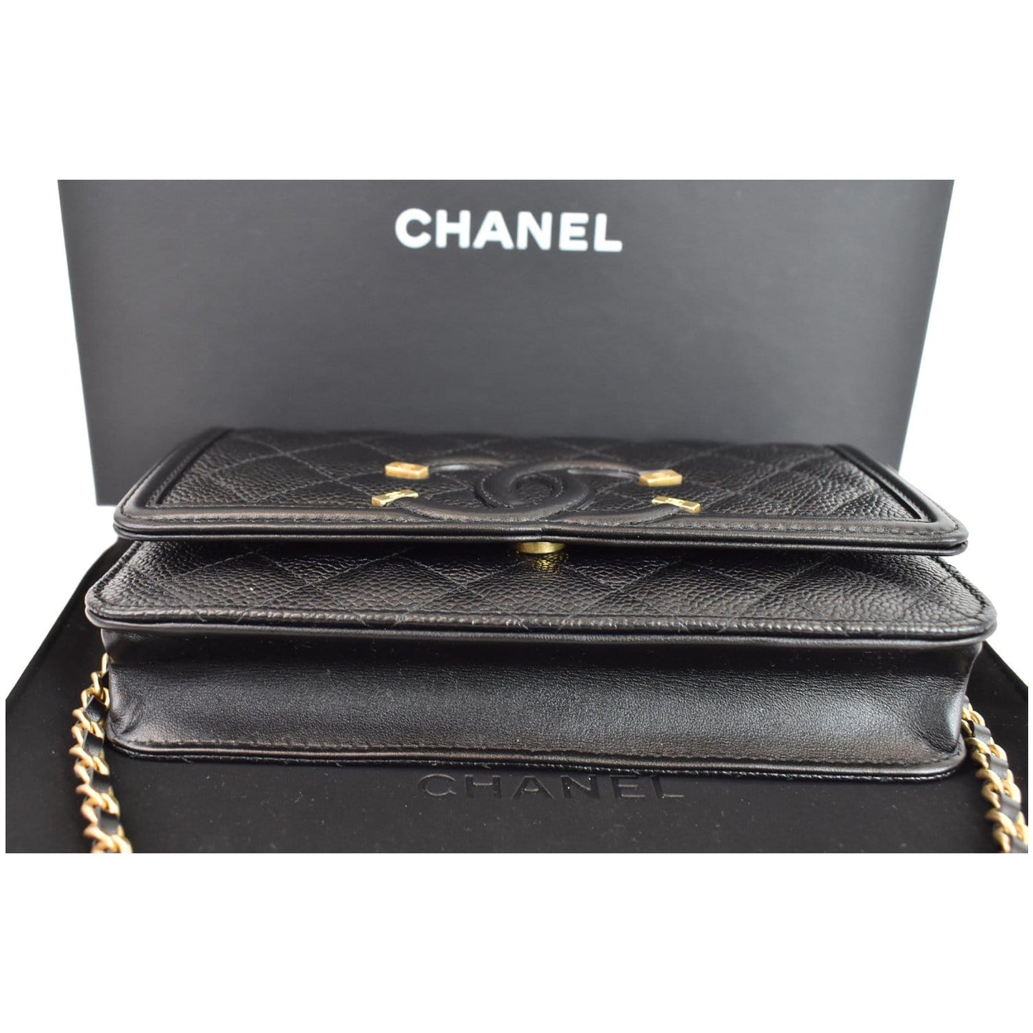 CHANEL CC Filigree Small Flap Caviar Leather Shoulder Bag Black