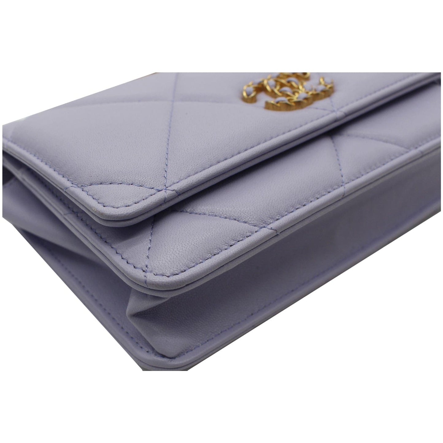 CHANEL 19 CC WOC Leather Wallet On Chain Crossbody Bag Light Lavender