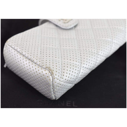 CHANEL Perforated Lambskin Quilted Mini Phone Holder Clutch Silver - Last Call