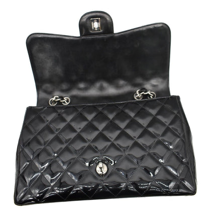 CHANEL Jumbo Single Flap Patent Leather Shoulder Bag Black