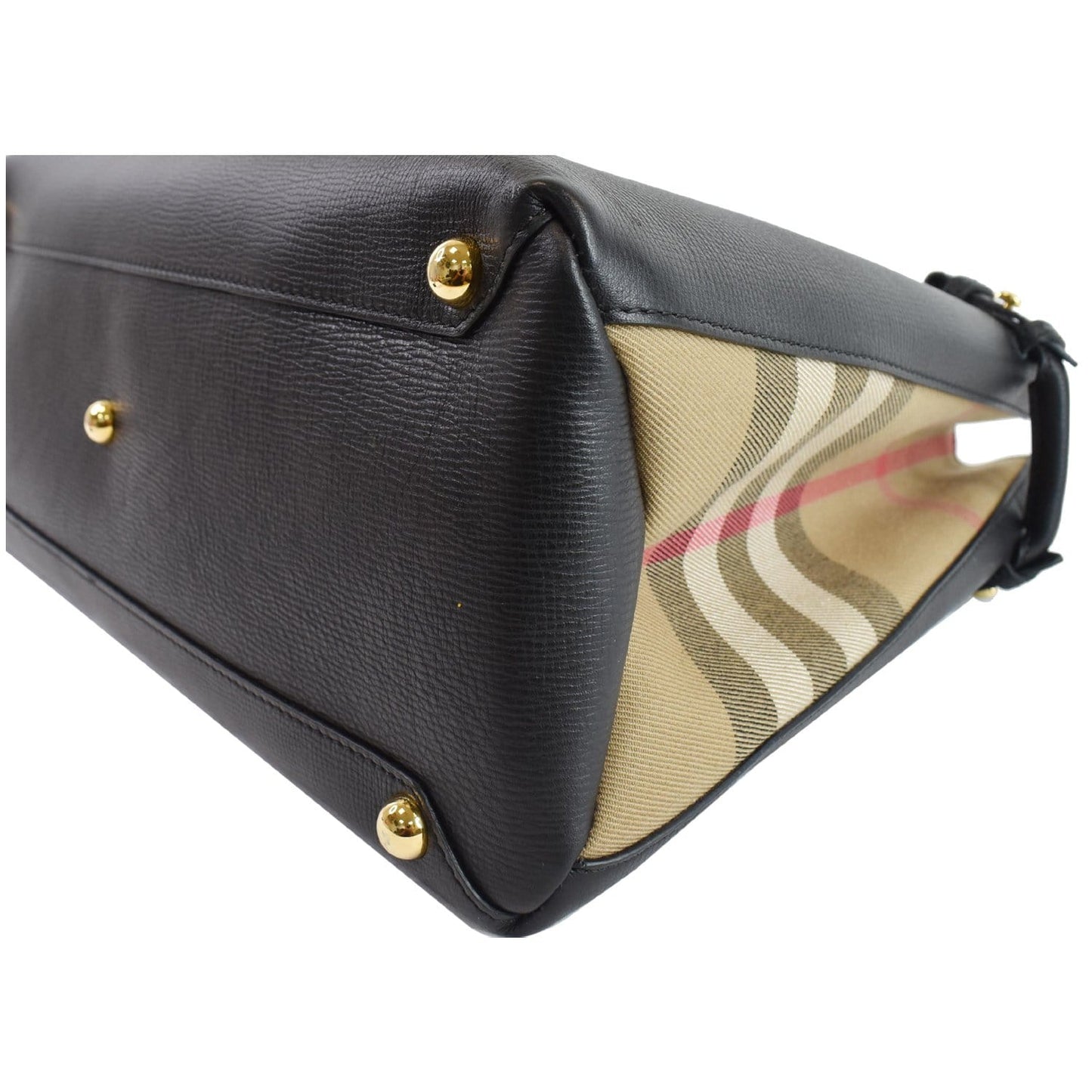 BURBERRY Large Banner House Check Leather  Tote Shoulder Bag Black