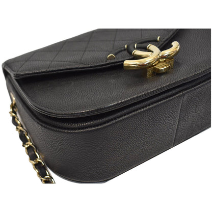 CHANEL Coco Cuba Quilted Grained Calfskin Leather Top Handle Bag Black