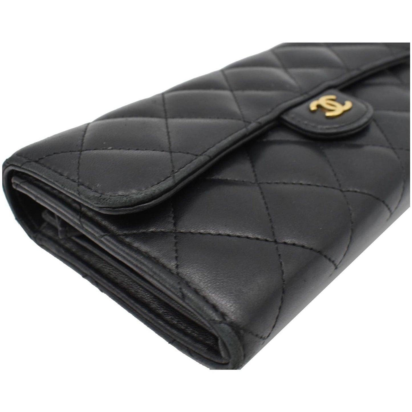 CHANEL Classic Long Flap Leather Wallet Black