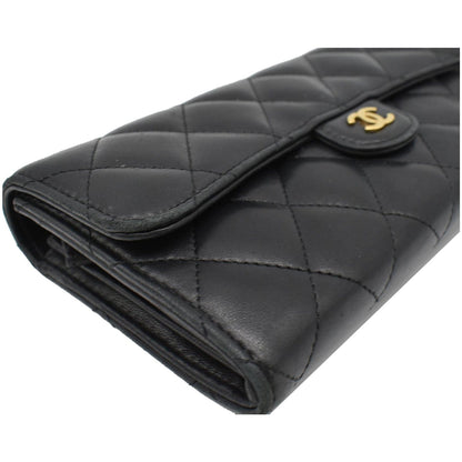 CHANEL Classic Long Flap Leather Wallet Black
