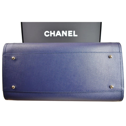 CHANEL Deauville Studded Caviar Tote Shoulder Bag Blue