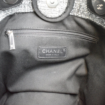 CHANEL Deauville Small Lurex Boucle Canvas Tote Bag Grey