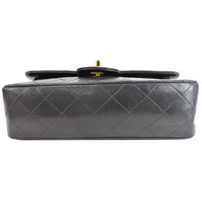 CHANEL Vintage Double Flap Lambskin Shoulder Bag Black