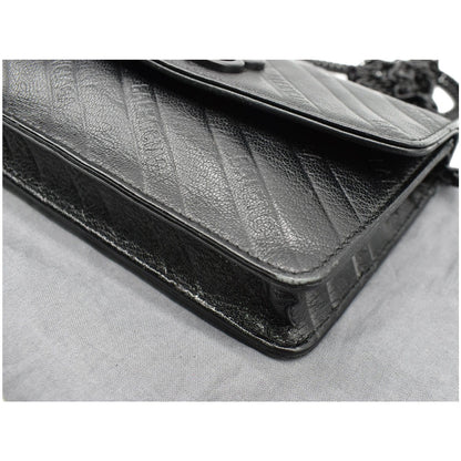 BALENCIAGA BB Logo Embossed Leather Chain Wallet Black