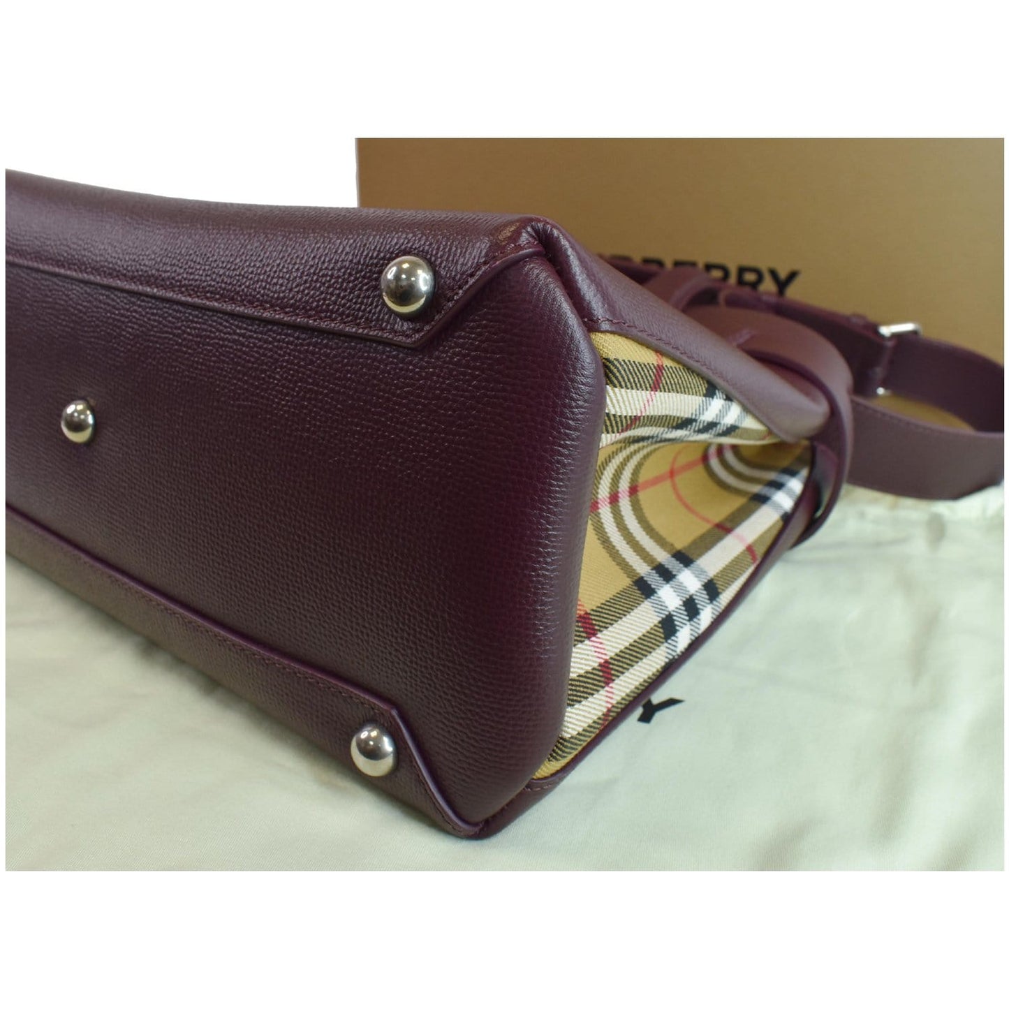 BURBERRY Medium Banner Derby Leather Tote Shoulder Bag Red
