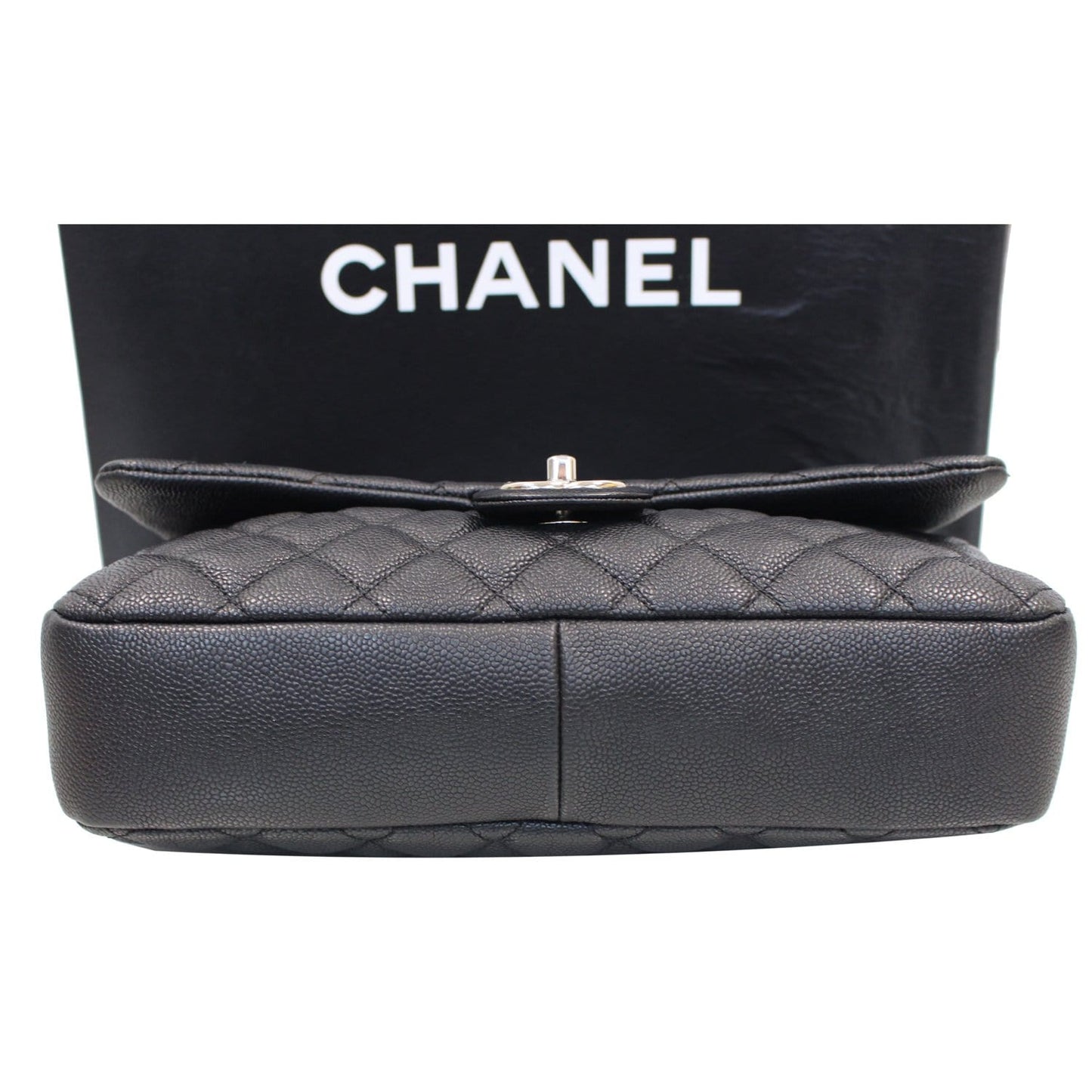CHANEL Medium Flap Caviar Leather Shoulder Bag Black