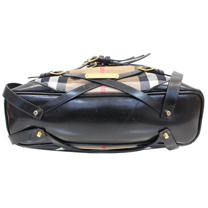 BURBERRY Bridle House Check Canvas Gosford Hobo Bag Black