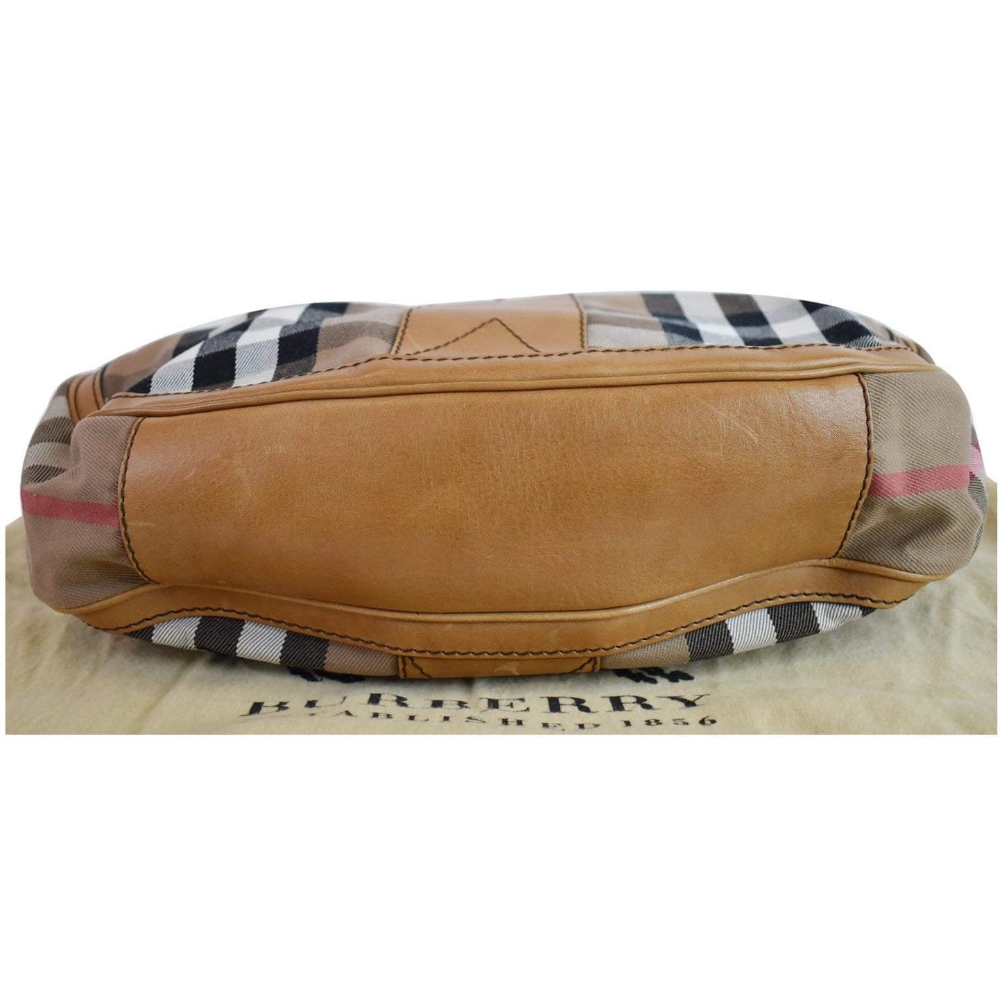 BURBERRY House Check Leather Hobo Bag Brown