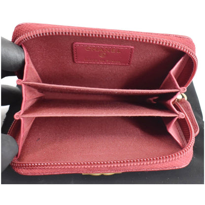 CHANEL Boy Zip Around Caviar Coin Purse Wallet Red