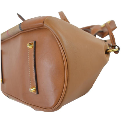 BURBERRY Blaze House Check and Leather Satchel Bag Brown