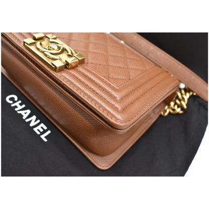 CHANEL Small Boy CC Chain Leather Shoulder Bag Brown