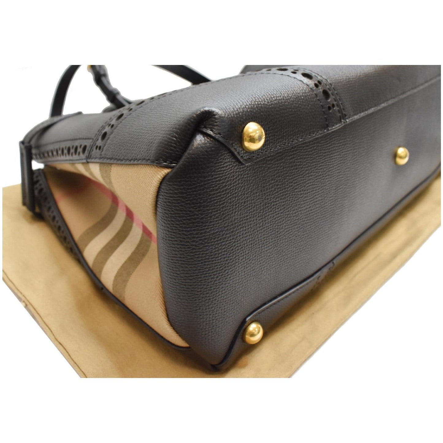BURBERRY Large Banner Calfskin House Check Leather Tote Shoulder Bag Black