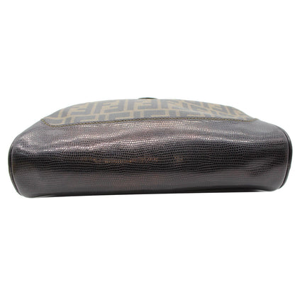 FENDI Roma Coated Canvas Leather Crossbody Bag Brown