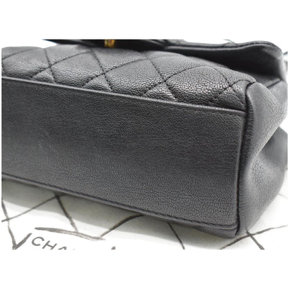 CHANEL Mini Trapezio Flap Quilted Sheepskin Leather Crossbody Bag Black