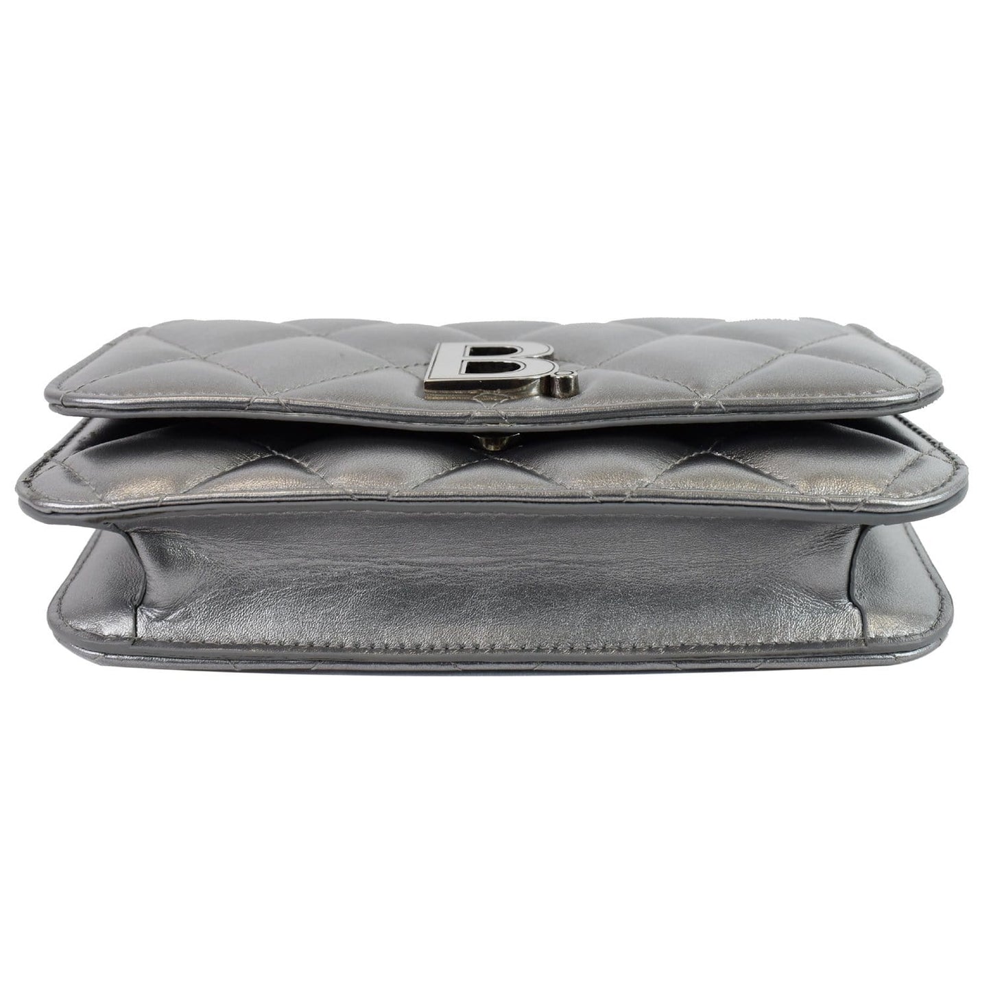 BALENCIAGA B Quilted Leather Wallet On Chain Crossbody Bag Silver - Last Call
