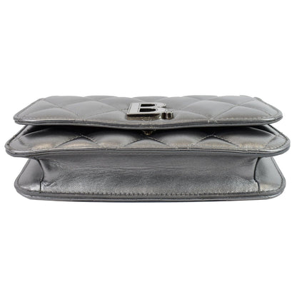 BALENCIAGA B Quilted Leather Wallet On Chain Crossbody Bag Silver - Last Call