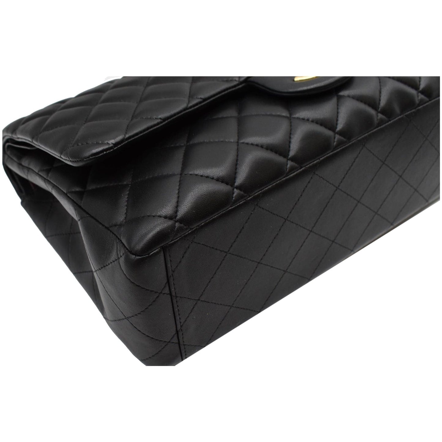 CHANEL Maxi Double Flap Lambskin Leather Shoulder Bag Black
