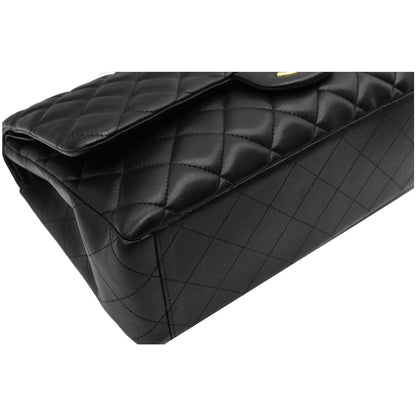CHANEL Maxi Double Flap Lambskin Leather Shoulder Bag Black