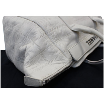 CHANEL Square Stitched Lax Lambskin Tote Bag White