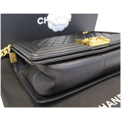 CHANEL Medium Boy Flap Lambskin Leather Shoulder Bag Black - 15% OFF