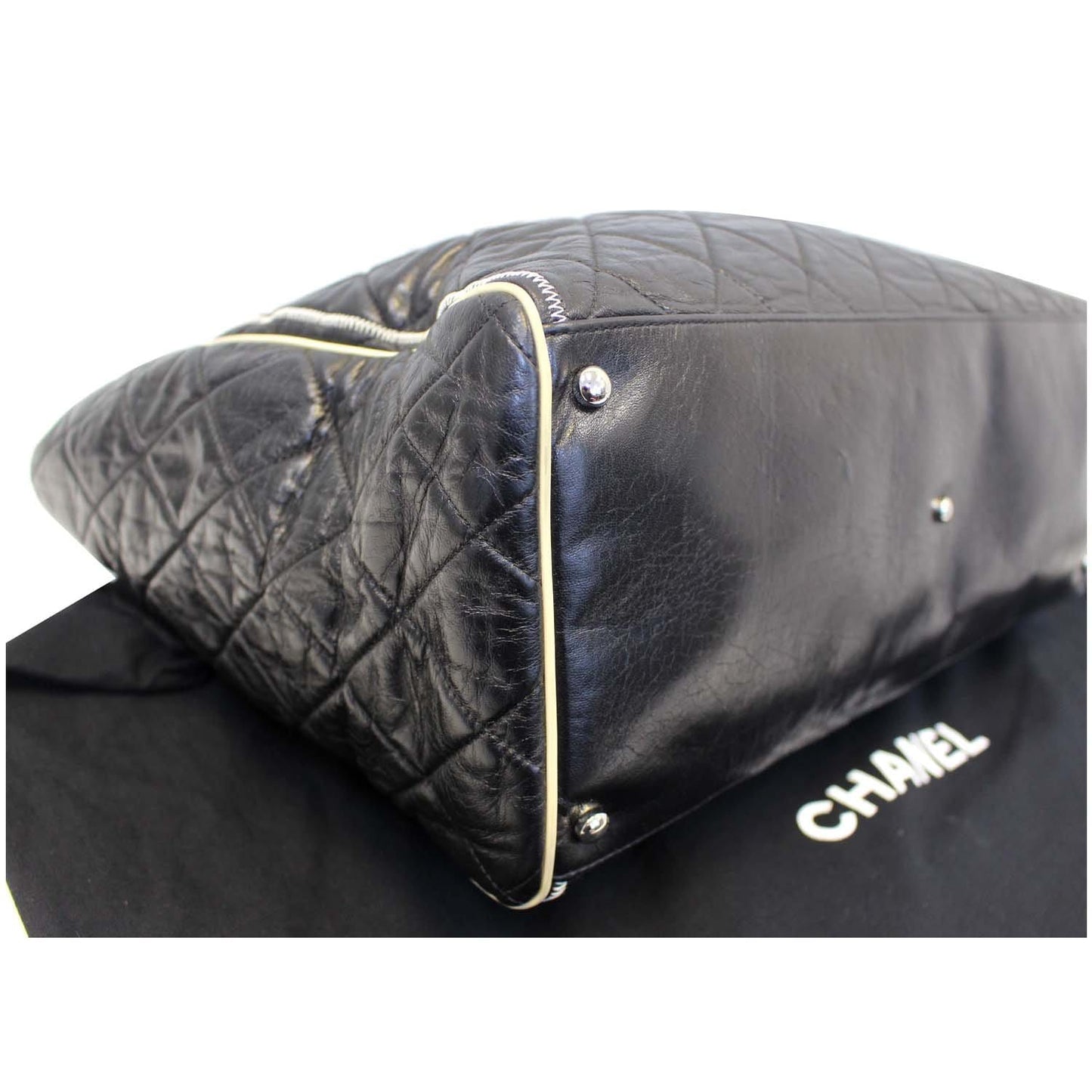 CHANEL East West Large Lambskin Quilted Leather Tote Shoulder Bag Black
