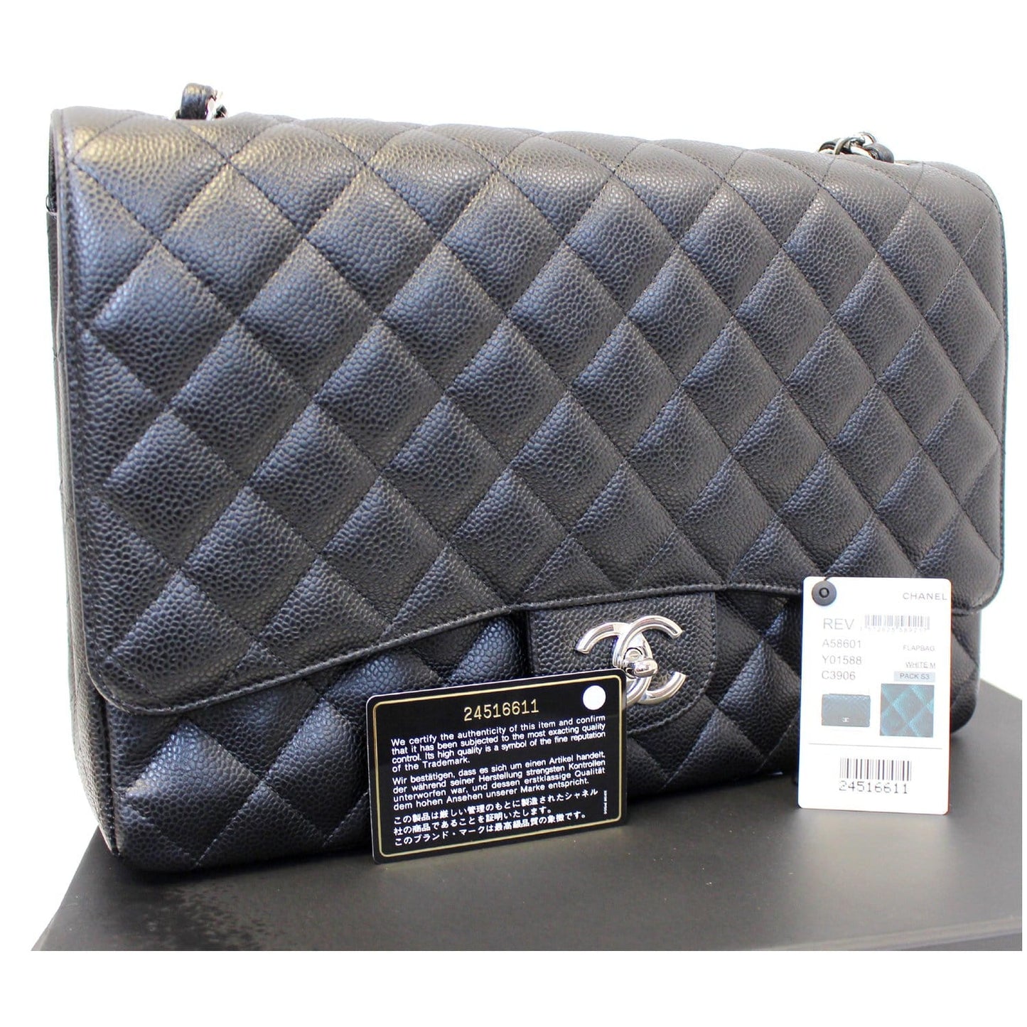 CHANEL Classic Maxi Jumbo Double Flap Caviar Leather Shoulder Bag