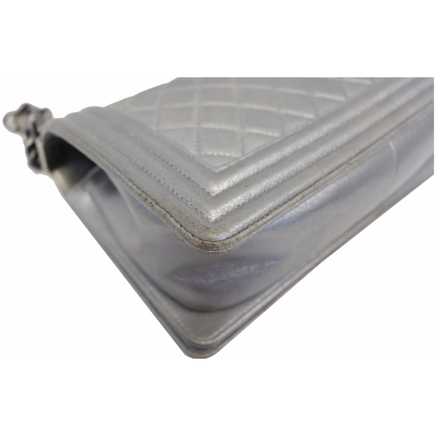 CHANEL Boy Medium Lambskin Leather Embroidered Shoulder Bag Silver - Last Call