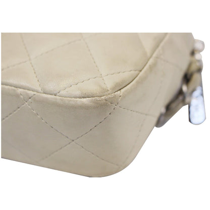 CHANEL Quilted Leather Camera Chain Bag White