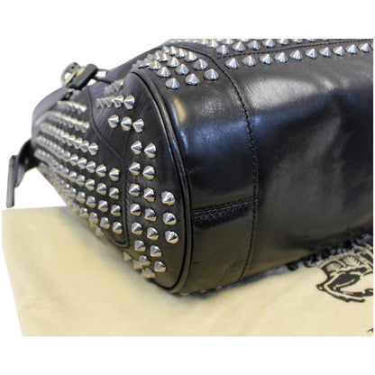 BURBERRY Studded Leather Satchel Shoulder Bag Black
