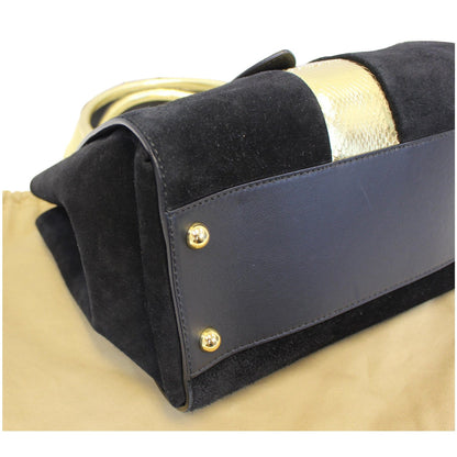 BURBERRY The Medium Buckle Suede and Snakeskin Tote Shoulder Bag Black - 20% OFF