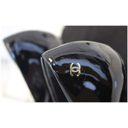 CHANEL Black Leather Open Toe Pumps 39.1/2 Black