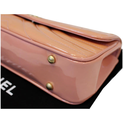 CHANEL Patent Leather Flap Shoulder Bag Peach