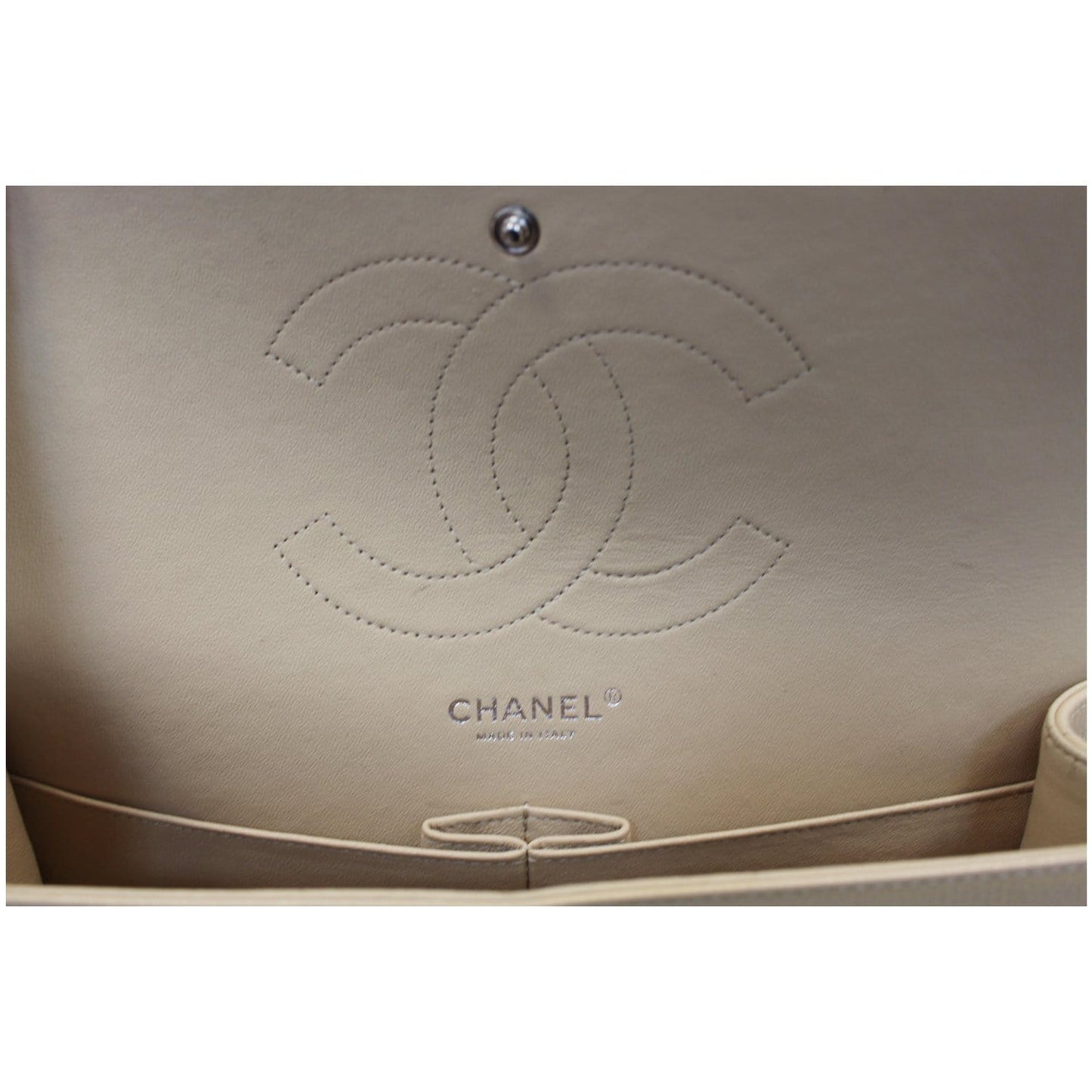 CHANEL Jumbo Double Flap Caviar Leather Shoulder Bag Beige