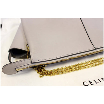 Celine Tri-Fold Clutch on Chain Smooth Calfskin Crossbody Bag Light Grey - Last Call