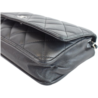 CHANEL Wallet On Chain Lambskin Leather WOC Crossbody Bag Black