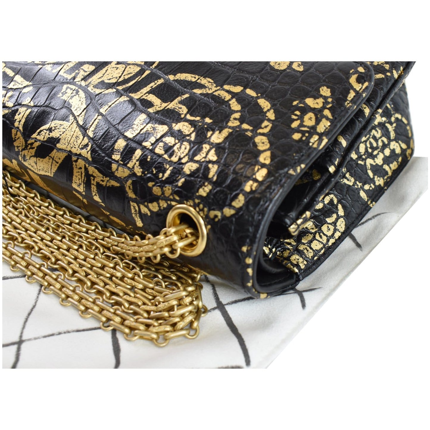 CHANEL Reissue 2.55 Flap Crocodile Embossed Graffiti Shoulder Bag Black