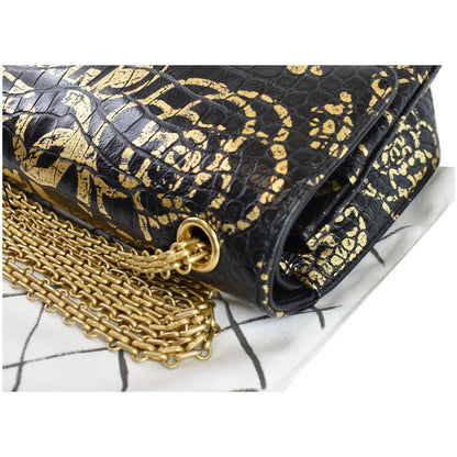 CHANEL Reissue 2.55 Flap Crocodile Embossed Graffiti Shoulder Bag Black