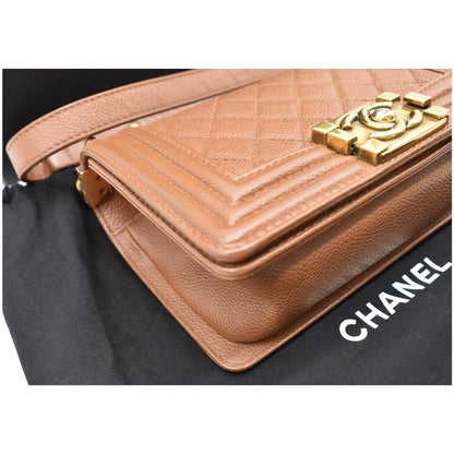 CHANEL Small Boy CC Chain Leather Shoulder Bag Brown