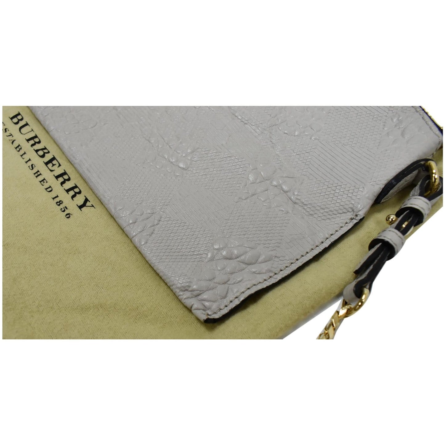 BURBERRY Chichester Embossed Leather Crossbody Clutch Bag White