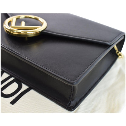 FENDI Vitello F is Envelope Leather Wallet on Chain Crossbody Bag Black