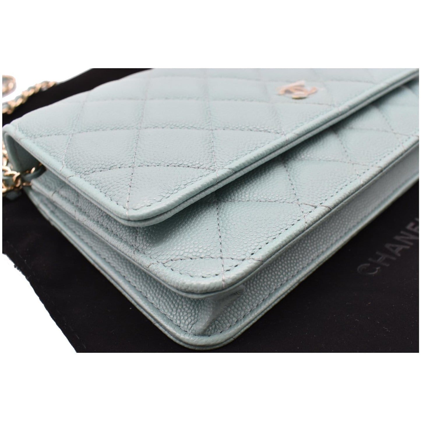 CHANEL CC WOC Caviar Leather Wallet On Chain Shoulder Bag Light Blue