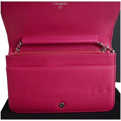 CHANEL Quilted Diamond CC Wallet On Chain WOC Crossbody Bag Fuchsia