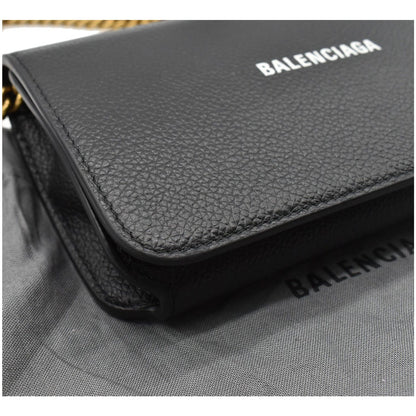 BALENCIAGA Logo Chain Leather Shoulder Bag Black