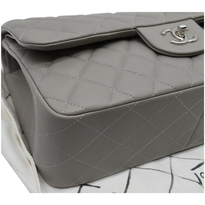 CHANEL Classic Jumbo Double Flap Lambskin Leather Shoulder Bag Grey