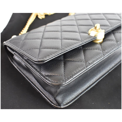 CHANEL Pearl Wallet On Chain Leather Crossbody Bag Black